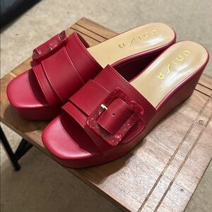 Unisa Red Slide Wedges with Buckle